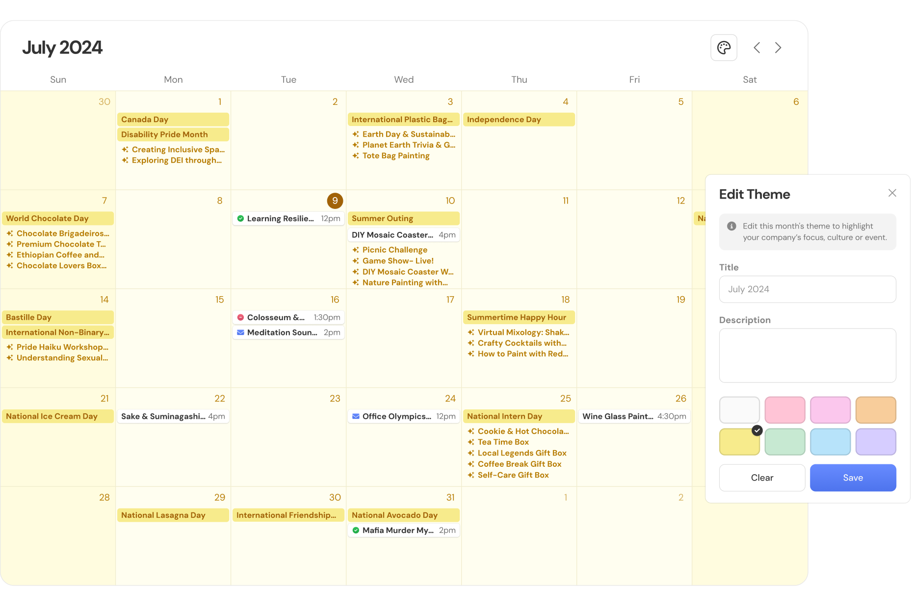 Calendar, yellow