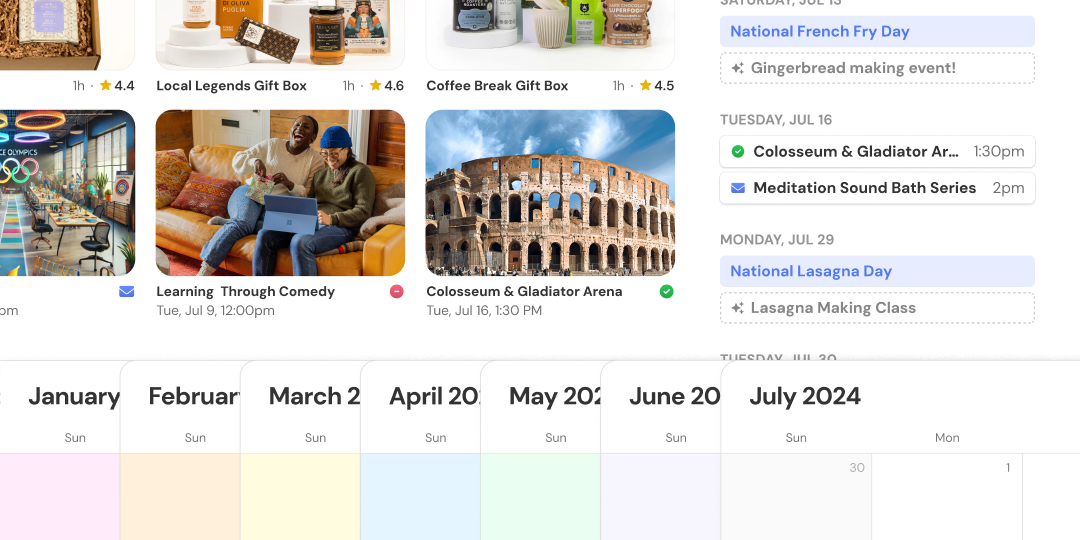 Home swimlanes, timeline, and calendar UI